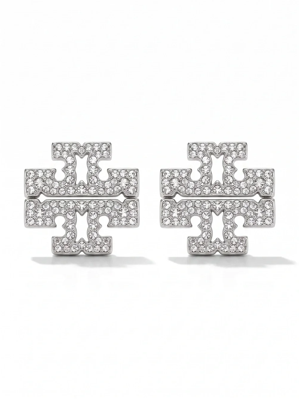 New Tory Burch Icon Pavé Stud Earrings Tory silver